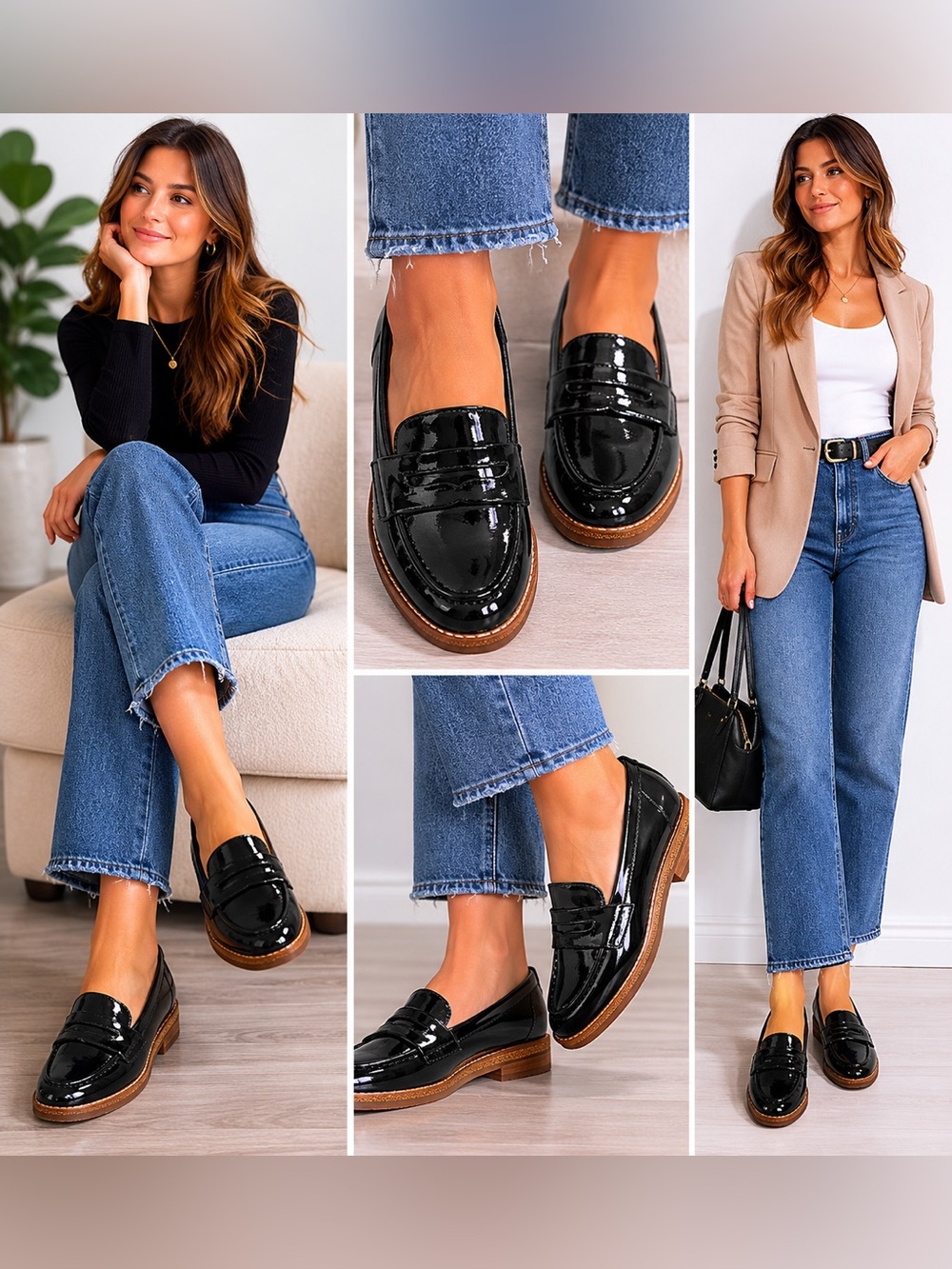 Black Patent Leather Penny Loafers - Women